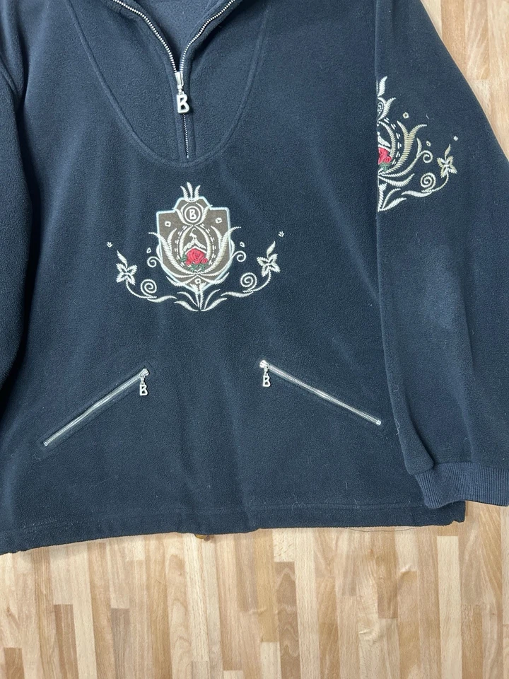 Pullover de esquí Bogner EE. UU. bordado polar media cremallera negro para mujer talla grande 14 Foto 3 de 4
