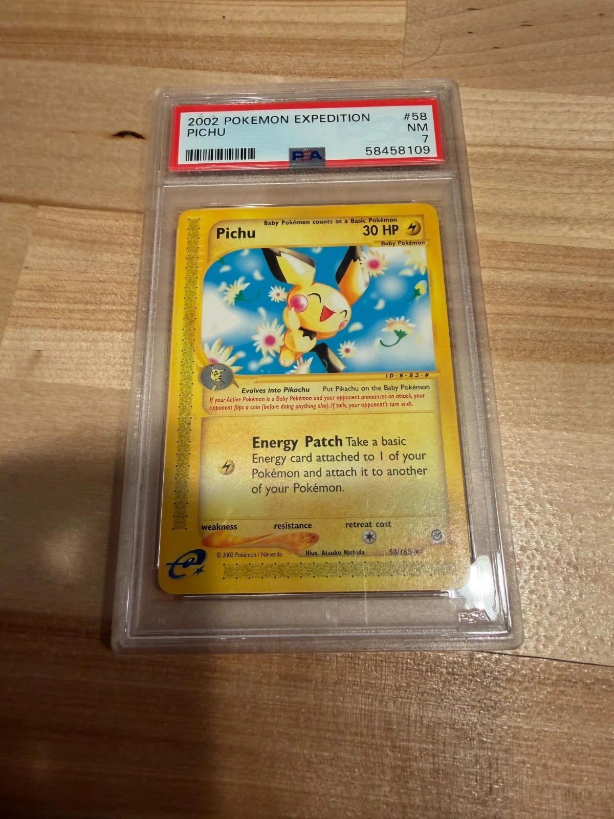 Pokémon Pichu #58/165 Non-Holo Rare - 2002 Expedition Set - PSA 7