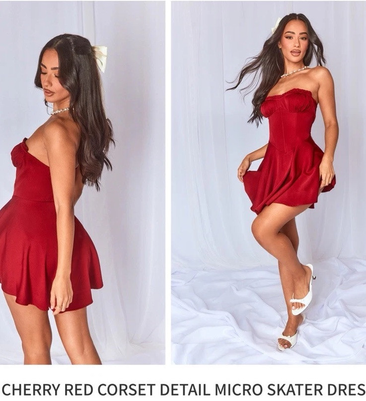 petite cherry red corset detail micro skater dress NWT PETITE CHERRY RED CORSET DETAIL MICRO SKATER DRESS Us 6