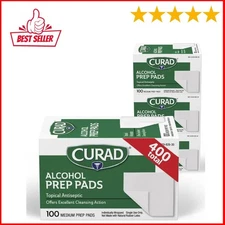Curad Alcohol Prep Pads Swabs Wipes - 4Box 400 Counts Isopropyl Wipes Thick Pad.