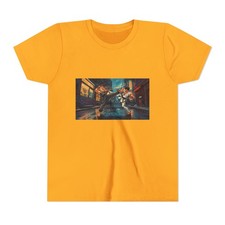 Cyber Ninja Street Scene Youth Tee | Neon Samurai Graphic