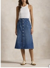Polo Ralph Lauren Women s Button Front Blue Denim Midi Skirt Sz 26 NWT