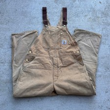 Carhartt Mens Quilt Lined Duck Canvas Bib Overalls Brown Double Knee R02 BRN 38