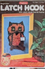 Vintage Pastime Latch Hook Kit Owl Wall Hanging Tool Frame No 712P Sealed 70s