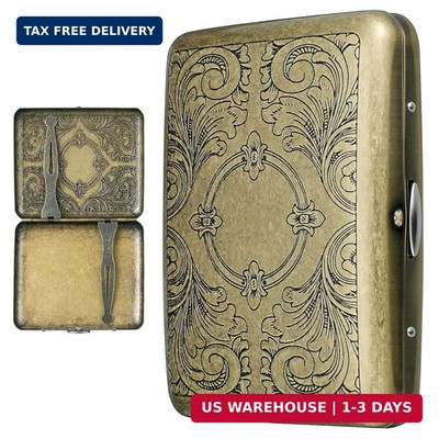 Ipetboom Vintage Metal Cigarette Case Portable Slim Flip Cover Holder for 20 Cig
