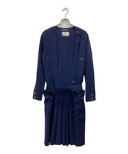 CHANEL Coco Mark Gold Button Dress/ Navy/ Size 40
