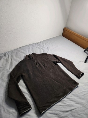 Ibex Wool Sweater Pullover Mens Size Large Dark Brown 1/4 Zip Heavyweight Preppy - Picture 2 of 9