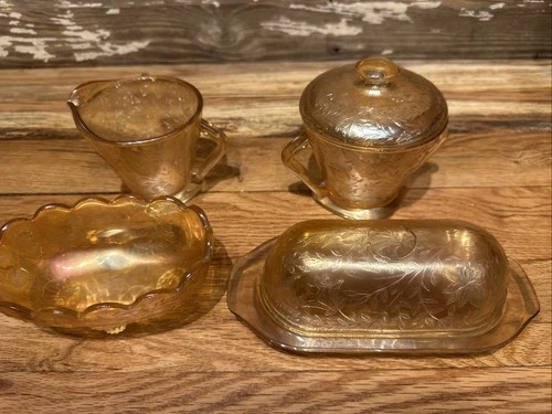 Vintage Jeanette Floragold Louisa Sugar & Creamer Depression Butter Candy Dish