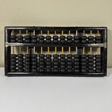 VTG Chinese Wooden Abacus 13 Column Original Factory Label Suanpan Calculator