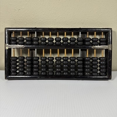 VTG Chinese Wooden Abacus 13 Column Original Factory Label Suanpan Calculator