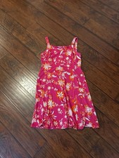 Chaps Hot Pink & Orange Floral Print Strappy Square-Neck Midi Dress size 10