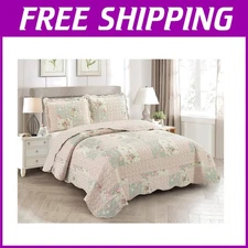 Rose and Sage Quilt Set, 3-Piece Bedding Sets, Tra