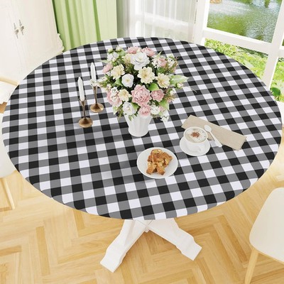 Smiry Round Picnic Tablecloth, Elastic Waterproof Fitted Vinyl Tablecloths for 4