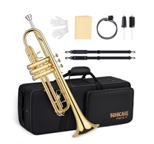 SONICAKE Bb Standard Trumpet Set for Beginners with Case, Mouthpiece Gloves