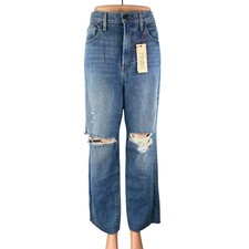 NEW Alice  Olivia Womens Blue Distressed High Rise Straight Denim Jeans Size 30