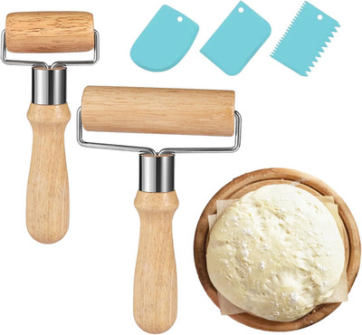2 Stück Teigroller Holz,Kleine Und Mittlere Rolling Pin,Nudelholz Klein Mit 3 St