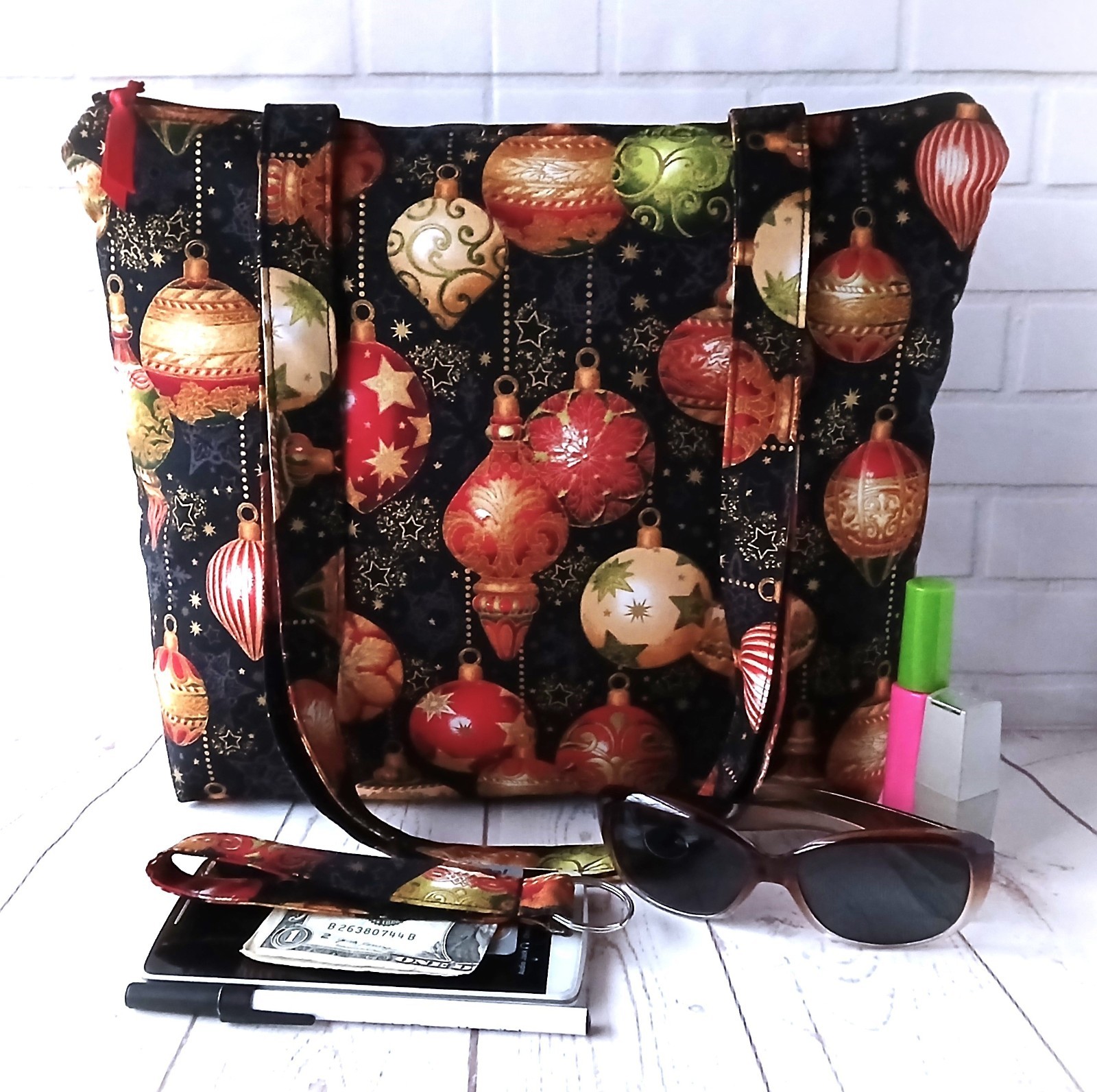 Shoulder Bag Ugly Christmas Sweater Ornaments Tote Keychain Handmade Gift Set-image