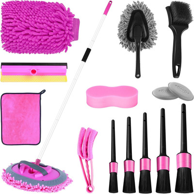Pink 62'' Car Wash Brush with Long Handle,Chenille Microfiber Car Wash Mop Sponge