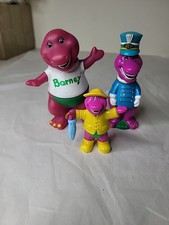 Vintage Barney The Purple Dinosaur 5" White T-Shirt Plastic Toy 1990's Lot Of 3