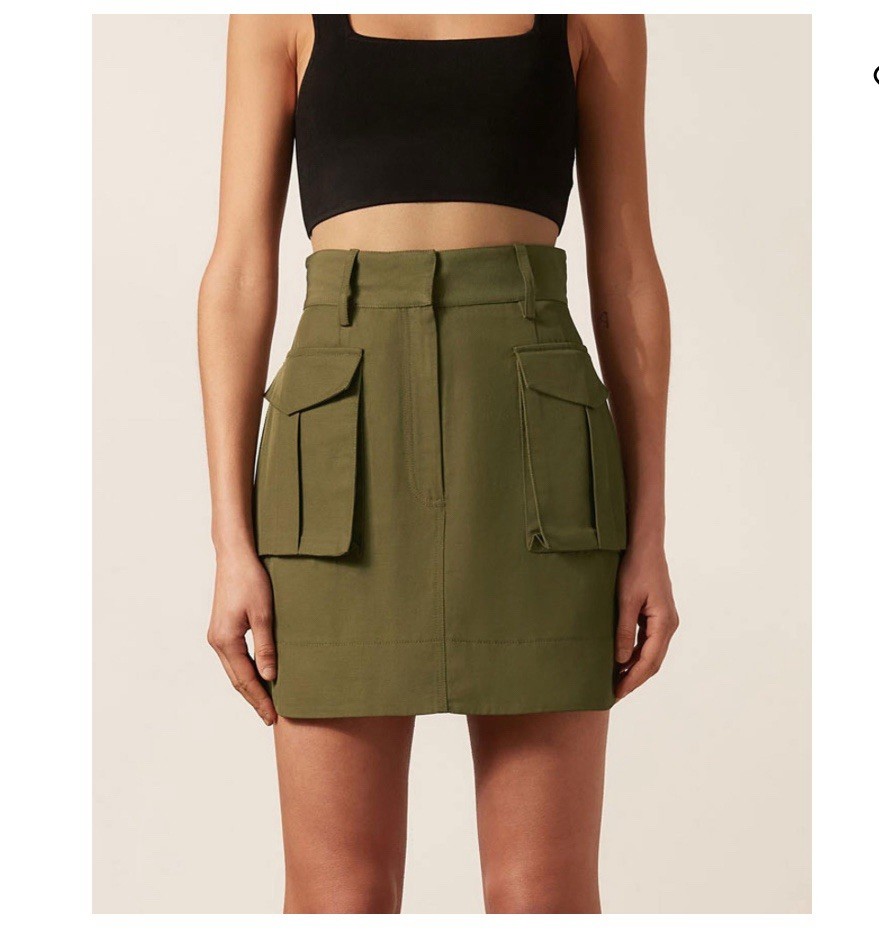 Shona Joy Matilda Skirt Sz Forest Green Utility Linen Blend Mini