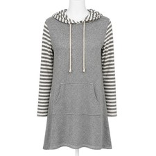 Umgee Sweater Dress S Gray Striped Hooded Long Sleeve Cotton Loungewear Chic