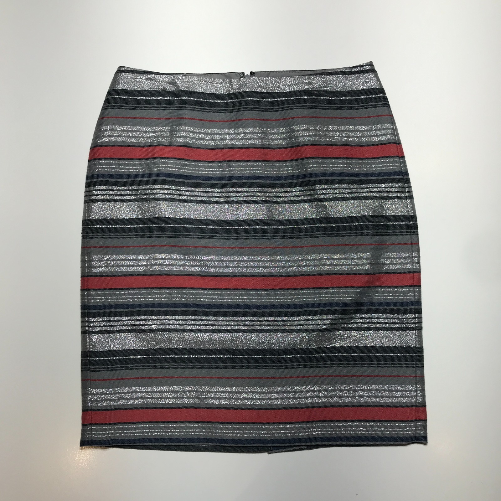 Banana Republic Pencil Skirt Womens 0 Striped Silver Metallic Shimmery Essential