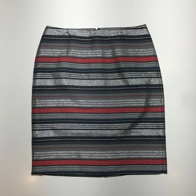 Banana Republic Pencil Skirt Womens 0 Striped Silver Metallic Shimmery Essential