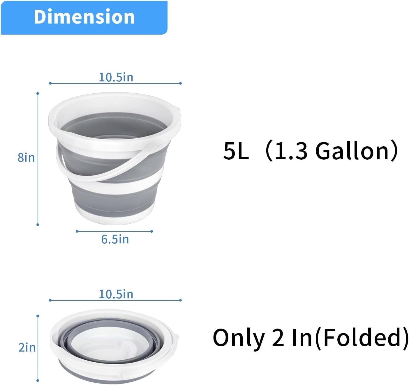 Foldable 5L Cleaning Bucket for Household, Car, Camping, Beach