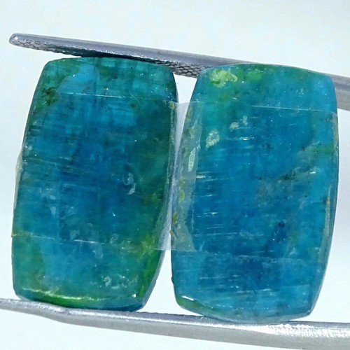 27.80 Cts Natural Cushion Apatite Cabochon Pair Earrings Making 12X20X4MM - Picture 2 of 7