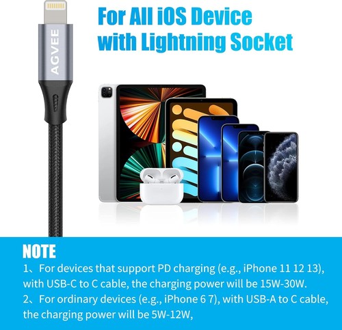 AGVEE 2 Pack 4 Pouces 30W USB-C Femelle vers Lightning 4 Pouces+4 Pouces, Gris Foncé - Photo 6/7