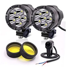 Motorcycle Spotlights with Yellow Lens, 2PCS Motorbike LED Driving Lights Fog