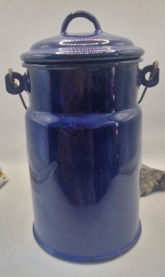 Vintage blau Emaille Milchkanne Kanister rustikal Bauernhaus Küche Cottagecore sehr guter Zustand