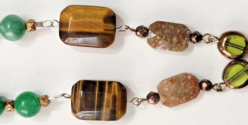 Collar De Colección Artesanal Tono Dorado Jade Ojo de Tigre Jaspe Bodhi Semillas Naturaleza Hecho a Mano Foto 3 de 4