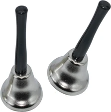 2 PCS Dinner Hand Bell Silver Steel Loud Call Christmas Jingle Bells for Wedding