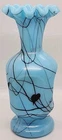 VINTAGE FENTON ART GLASS BLUE HANGING HEART VASE BY ROBERY BARBER