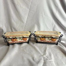 Temp-Tations Ovenware Old World Pumpkin Patch Glass Loaf Pan Trivet Rack Set 2