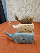 Stacked Whale, Distressed Painted Whale Decor, Resin Whale