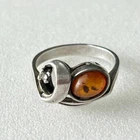 Vintage Oval Cabochon Amber Sterling Silver Ring, Size 7