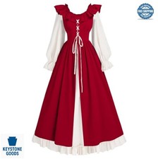 Women Renaissance Dress Victorian Medieval Halloween Costume Ruffle Maxi Long