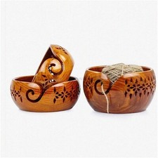Wooden Yarn Bowl with Carved Holes