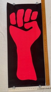 VINTAGE 1960s 70s ORIGINAL BLACKLIGHT RED HAND FIST SOLIDARITY POLITICAL POSTER