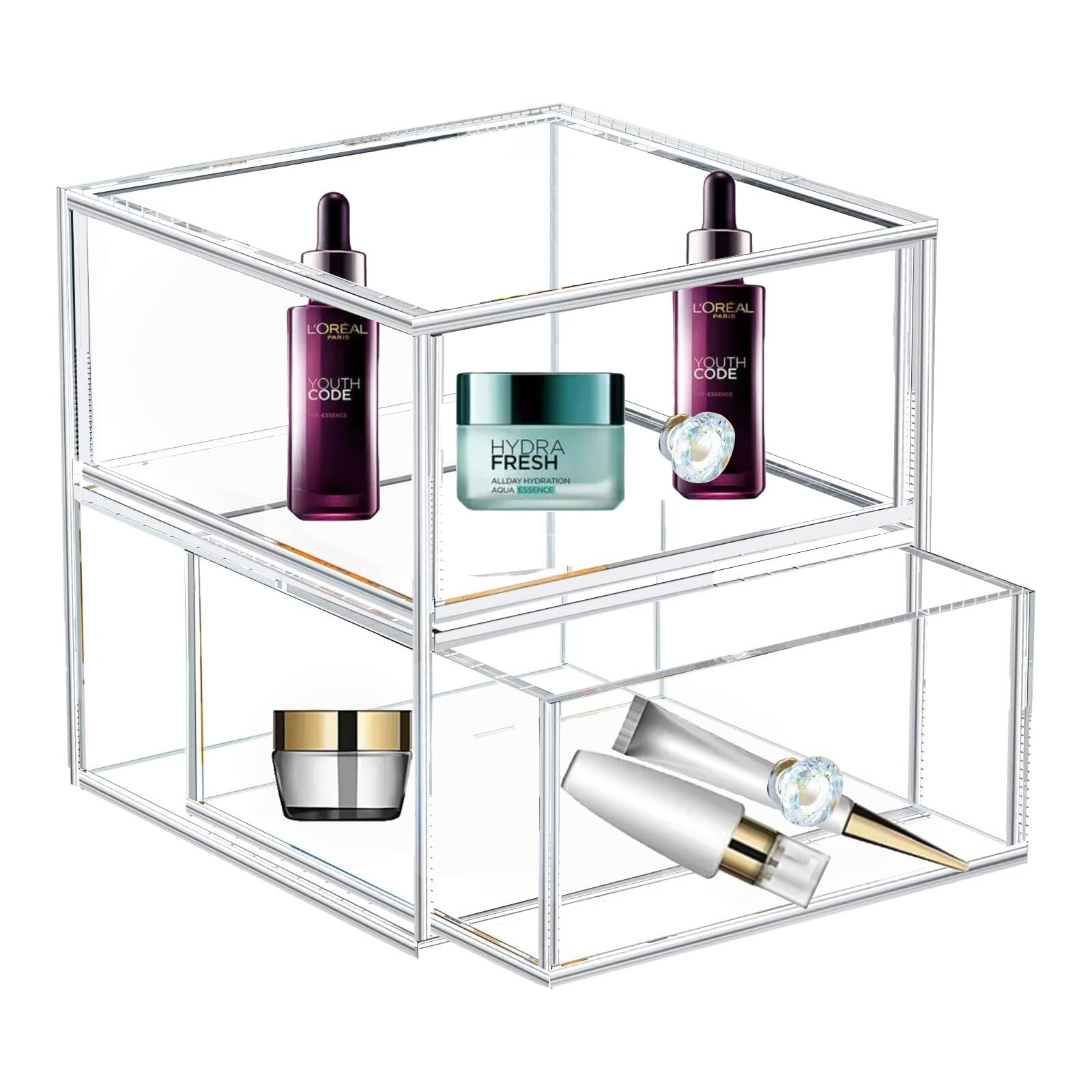 Acrylic Jewelry Box Clear Jewellery Storage Drawer Transparent Cosmetic Displ...
