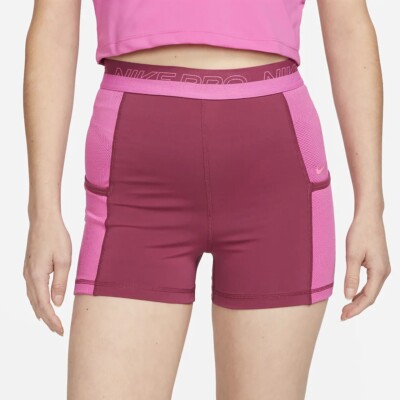Nike Pro 3” High Waisted Pink Shorts w Pockets DX0059-653