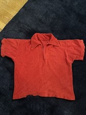 Vintage 70s 80s Terry Cloth Red Short Sleeve Zip Up Polo Shirt Cropped 19x20