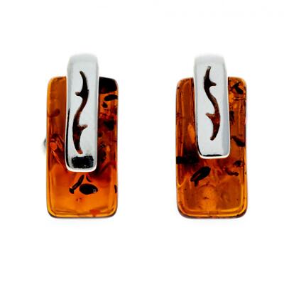 Zertifizierte Natur Bernstein Rechteck Ohrstecker Set in 925 Sterling Silber