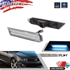 2x Clear LED Ice Blue Front Side Marker Light For Chevrolet Chevy Camaro 2010-15