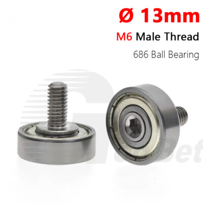 13mm HEAVY DUTY Metal Bearing Pulley Flat Roller Guiding Wheel M6 Male Threaded