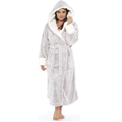 Ladies Dressing Gown Long Hooded Bathrobe Soft Fluffy Cosy Robe for Women - Picture 8 of 13