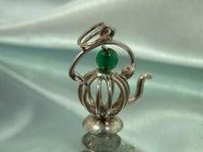 Lucky Asia Jade Glass Stearing Signed Tea Pot Vintage 70's Charm Pendant 813ag1