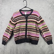 Tiara International Cardigan Sweater Womens XL Colorful Fair Isle Knit Vintage